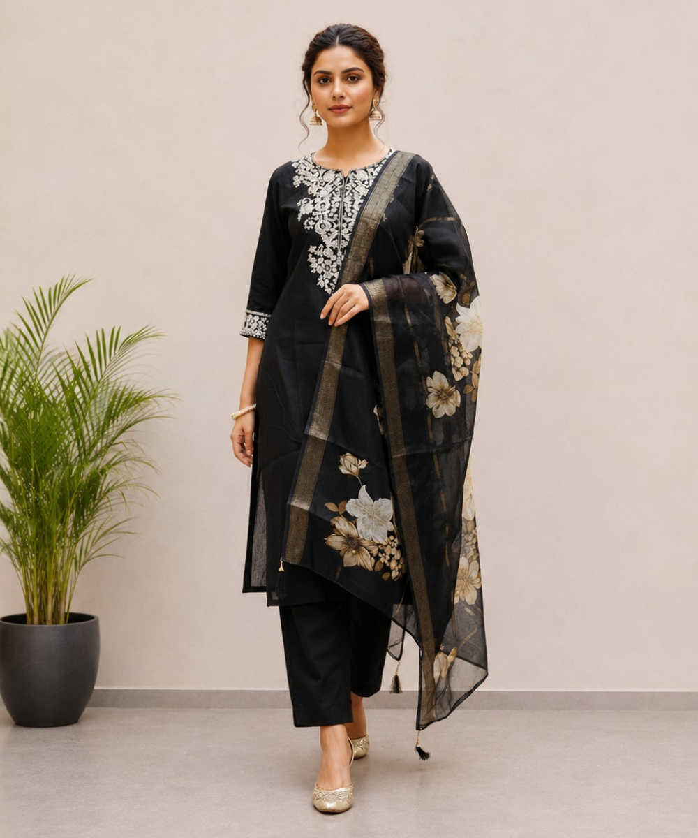 Black Roman Silk Suit