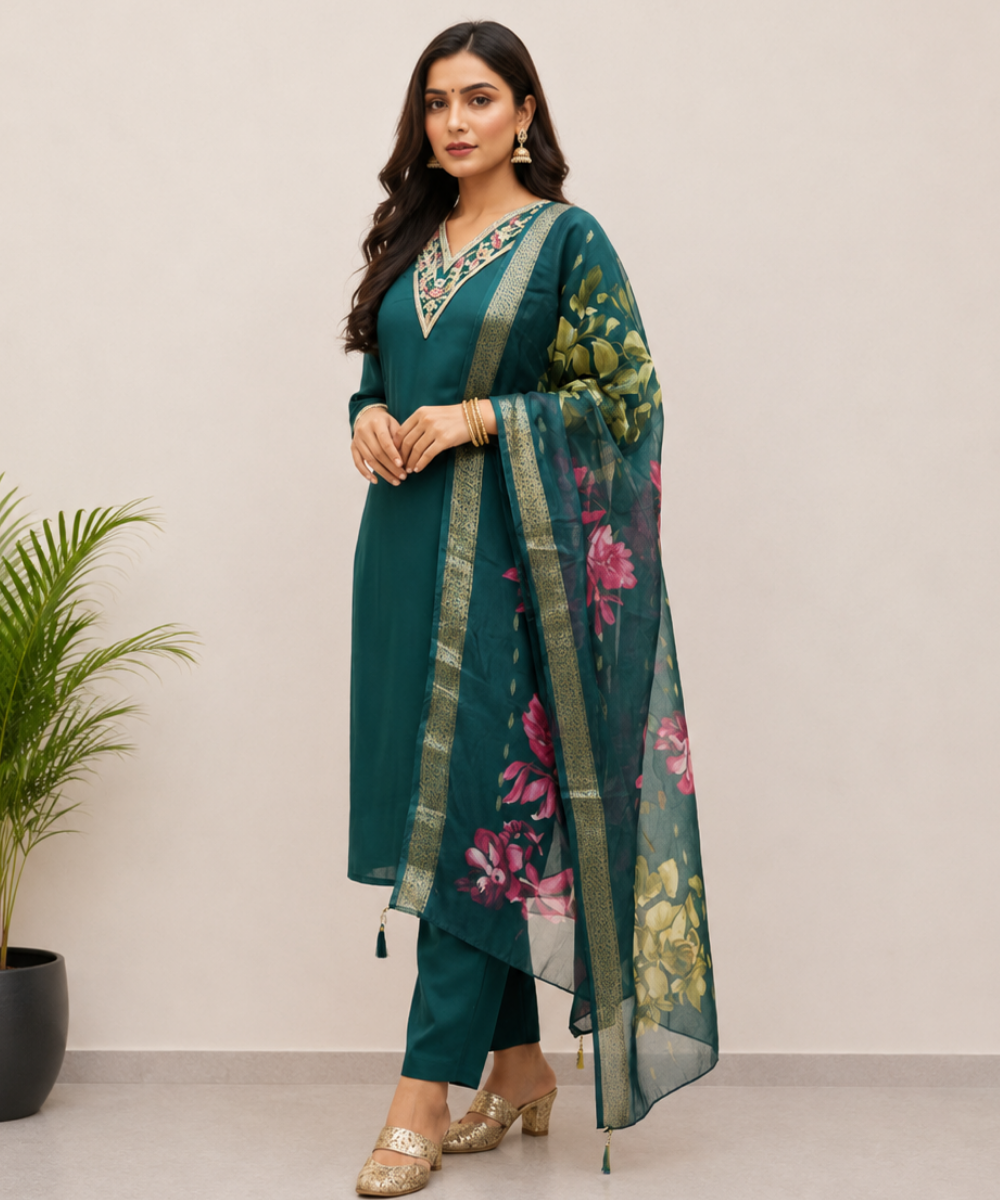 Teal Roman Silk Set